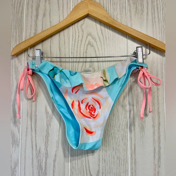 Palms Away Floral Aqua Peach Green Bikini NWOT Top L Bottom M - Picture 4 of 6